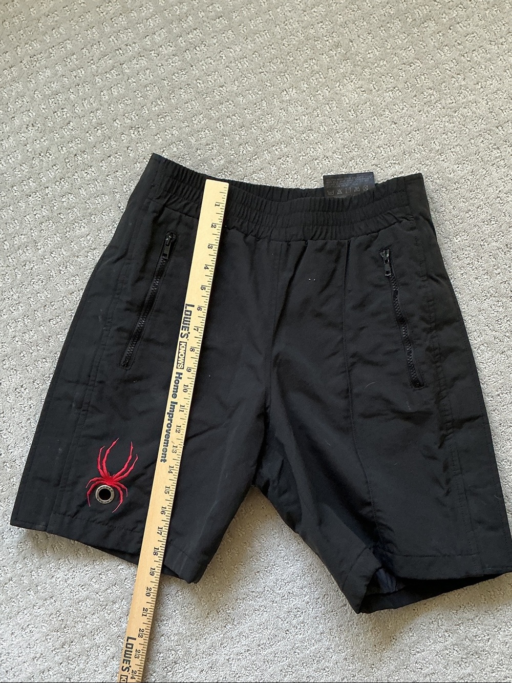 Men’s small Spyder Black Ski Shorts with Red Spider Embroidery